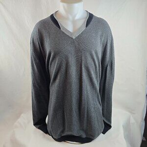 Tulliano Sweater Mens 3XT Grey Black Striped V Neck Long Sleeve Casual Tall